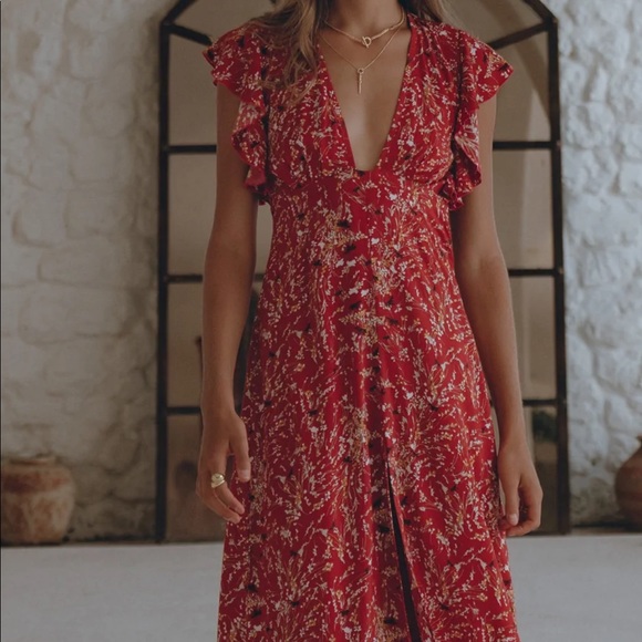 Aura dress, never worn. Fits TTS. Midi floral beauty! - Picture 1 of 3